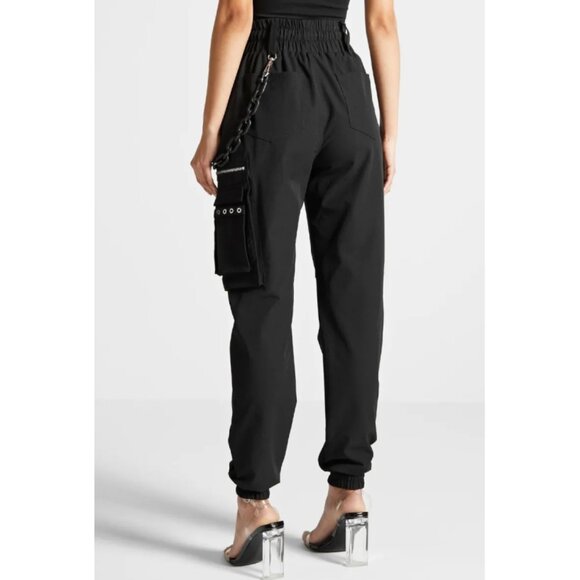 Maniere De Voir Cargo Pants Marble Matte Chain Black High-Rise Waist Edgy Gothic - Picture 2 of 10